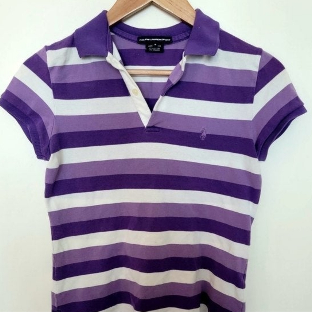 Ralph Lauren Sport purple & white striped short sleeve shirt